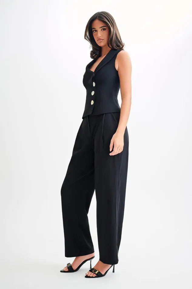 Women Meshki Tops Berkley Suiting Waistcoat With Cowl 8211 Black