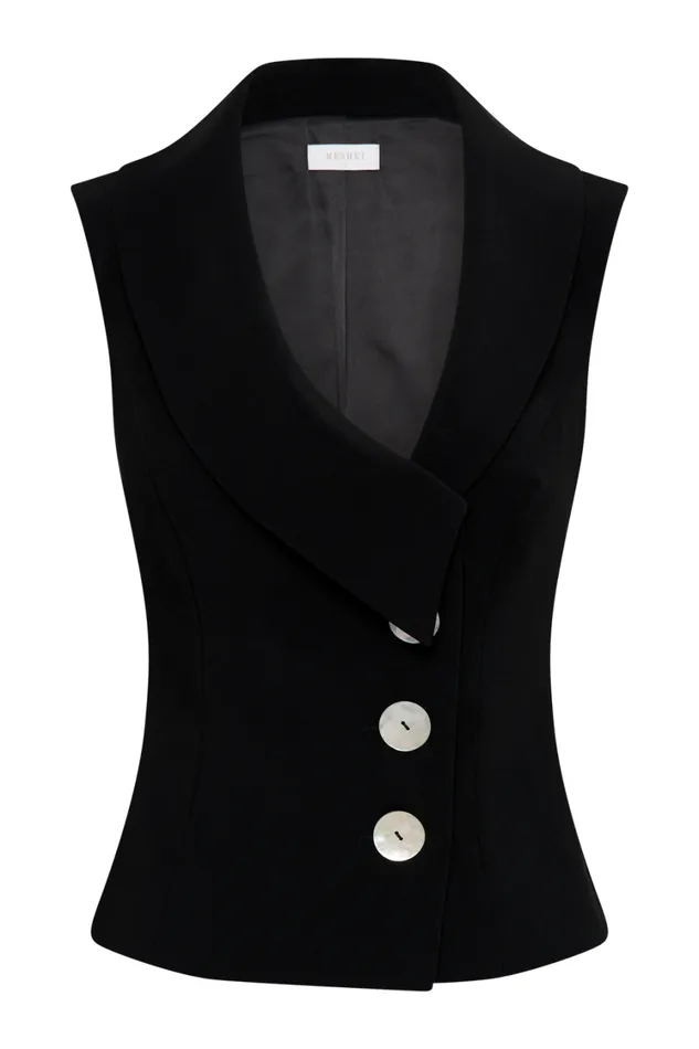 Women Meshki Tops Berkley Suiting Waistcoat With Cowl 8211 Black