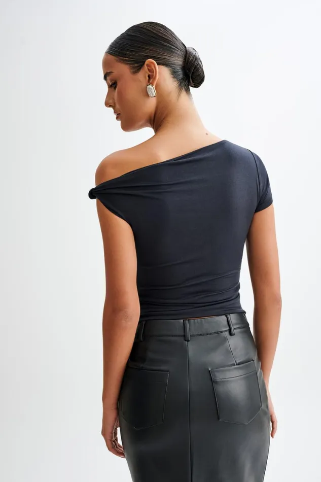 Women Meshki Tops Betty Short Sleeve Modal Top With Knot Shoulder 8211 Black