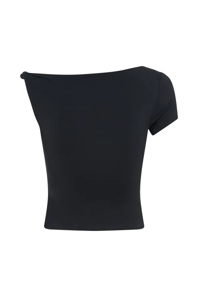 Women Meshki Tops Betty Short Sleeve Modal Top With Knot Shoulder 8211 Black
