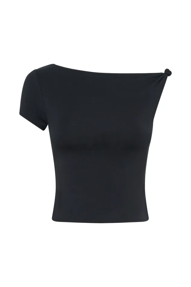 Women Meshki Tops Betty Short Sleeve Modal Top With Knot Shoulder 8211 Black