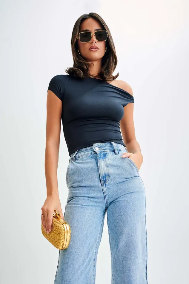 Women Meshki Tops Betty Short Sleeve Modal Top With Knot Shoulder 8211 Black