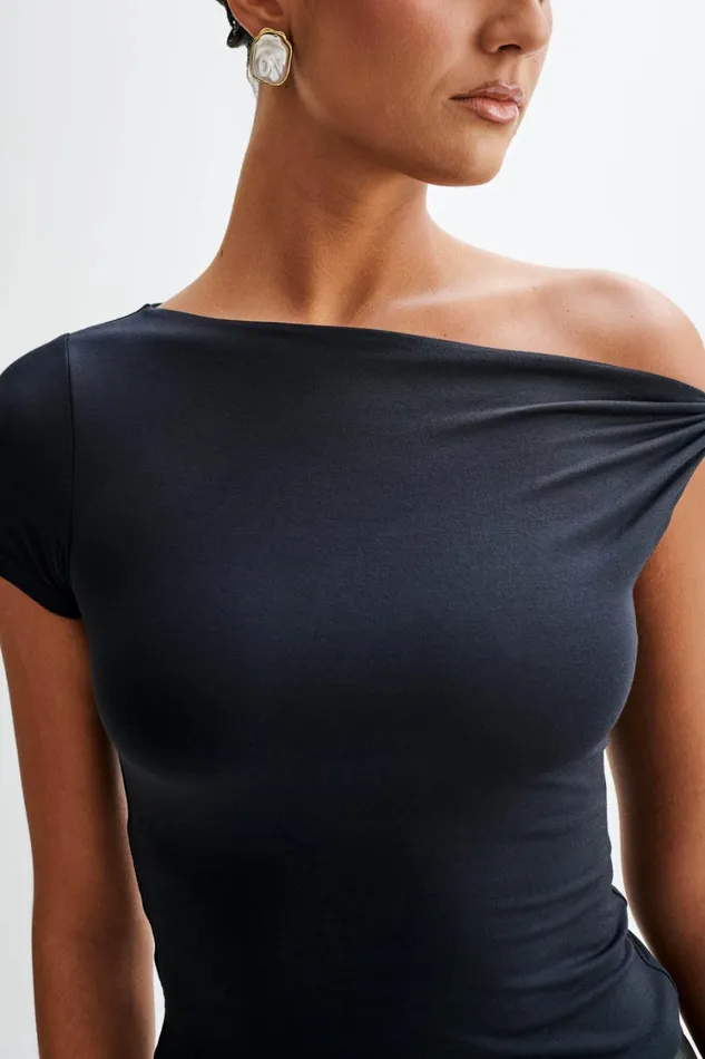 Women Meshki Tops Betty Short Sleeve Modal Top With Knot Shoulder 8211 Black