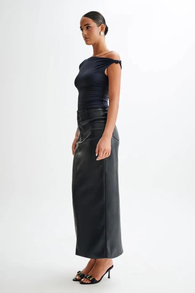 Women Meshki Tops Betty Short Sleeve Modal Top With Knot Shoulder 8211 Black