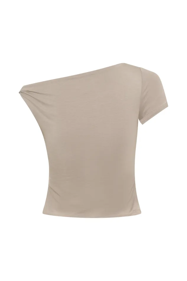 Women Meshki Tops Betty Short Sleeve Modal Top With Knot Shoulder 8211 Tawny Grey