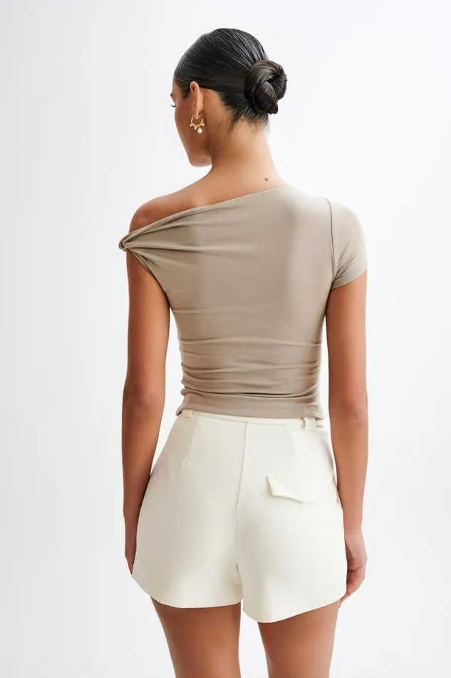 Women Meshki Tops Betty Short Sleeve Modal Top With Knot Shoulder 8211 Tawny Grey