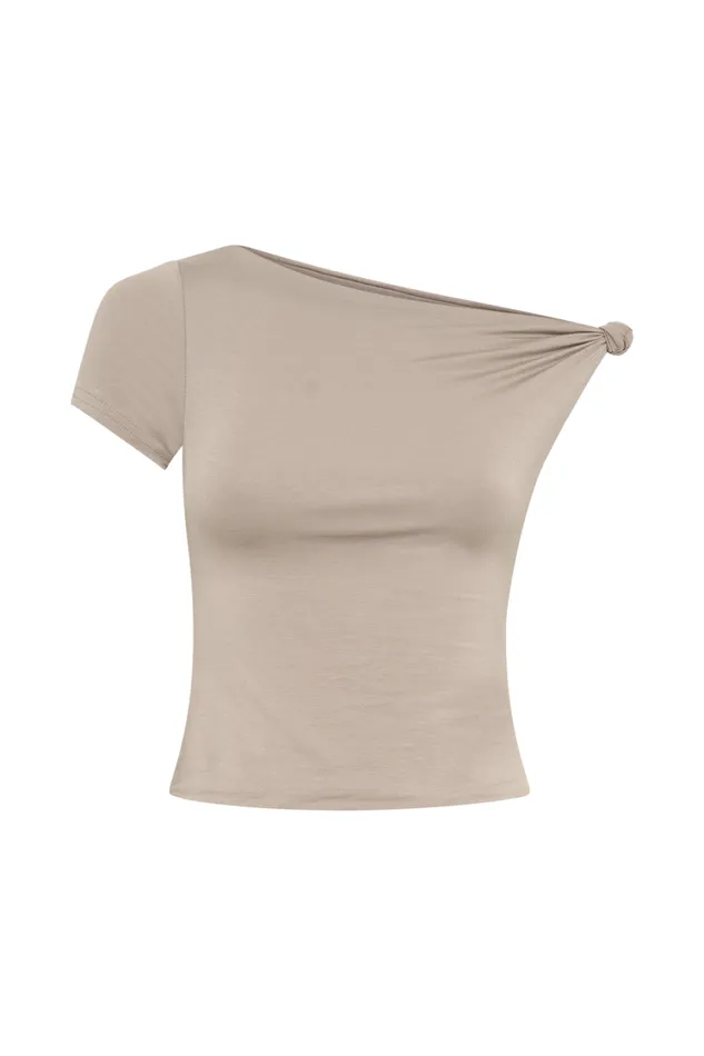 Women Meshki Tops Betty Short Sleeve Modal Top With Knot Shoulder 8211 Tawny Grey