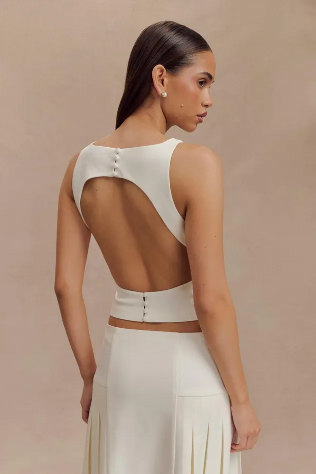 Women Meshki Tops Brigette Boat Neck Longline Top 8211 Ivory