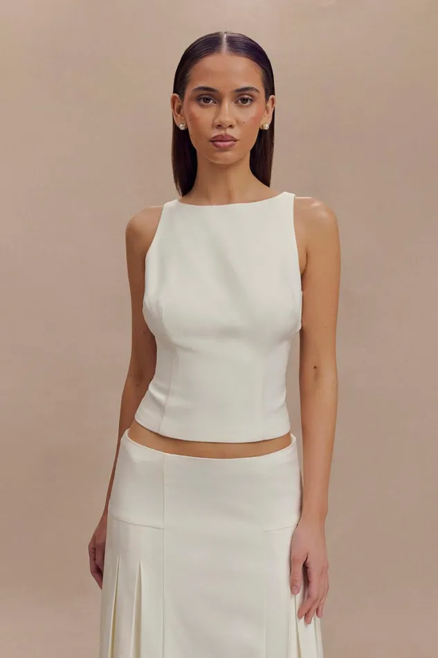 Women Meshki Tops Brigette Boat Neck Longline Top 8211 Ivory