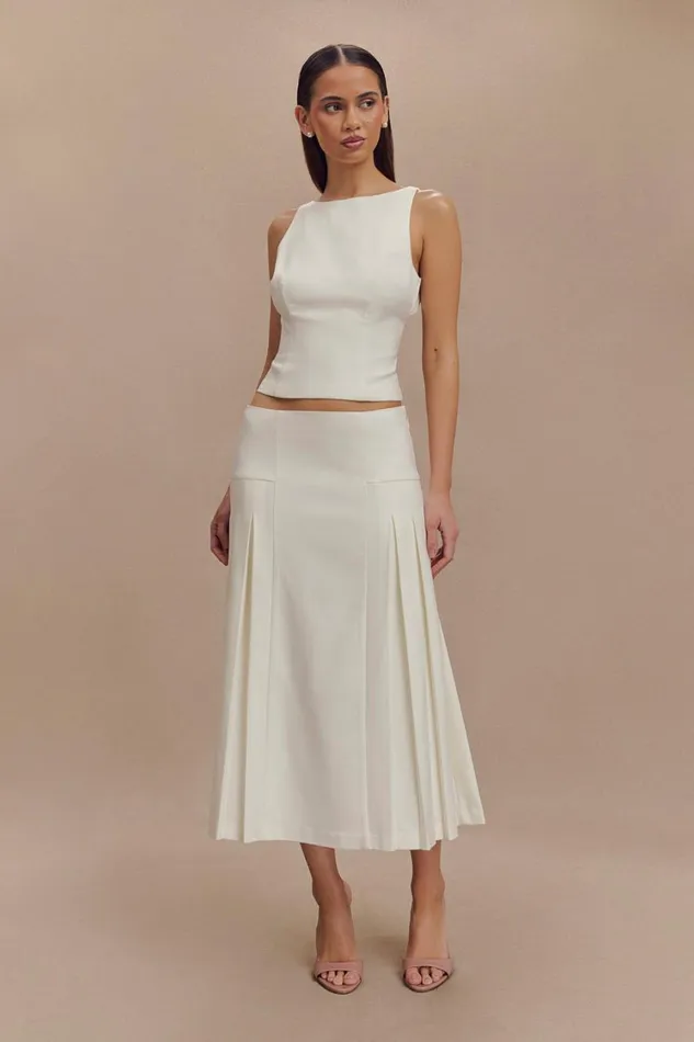 Women Meshki Tops Brigette Boat Neck Longline Top 8211 Ivory