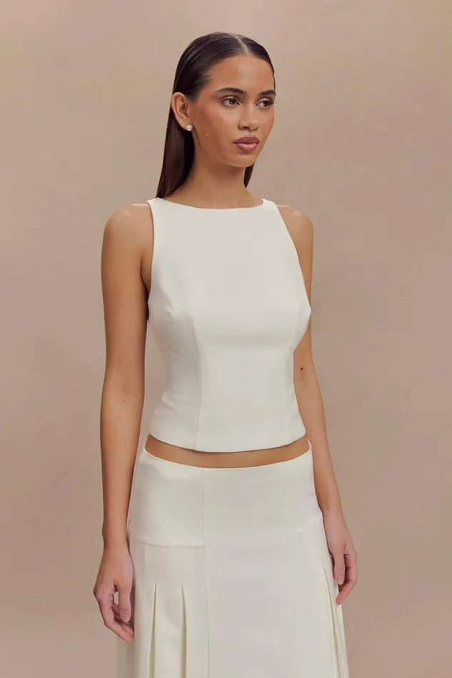 Women Meshki Tops Brigette Boat Neck Longline Top 8211 Ivory