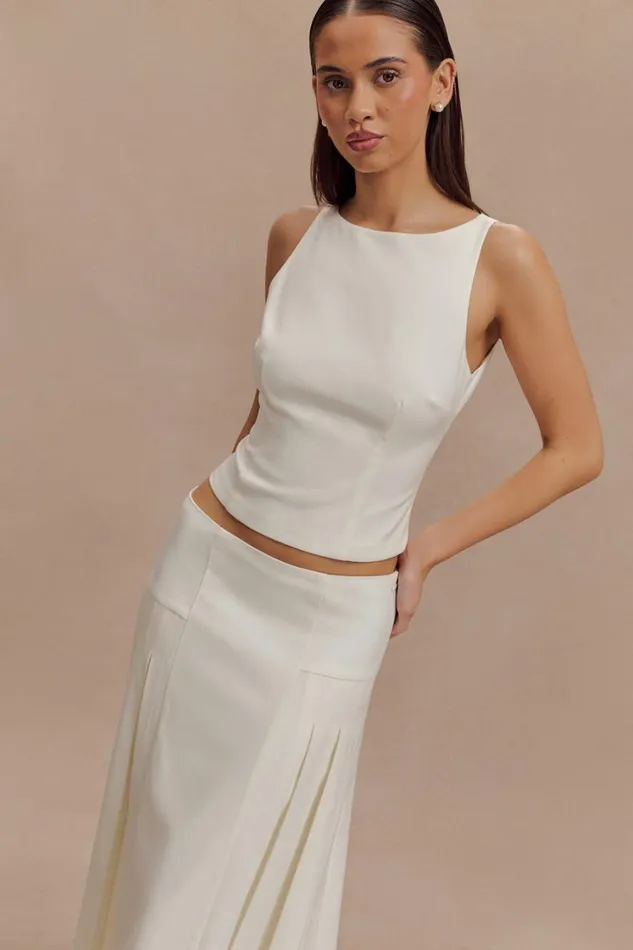 Women Meshki Tops Brigette Boat Neck Longline Top 8211 Ivory