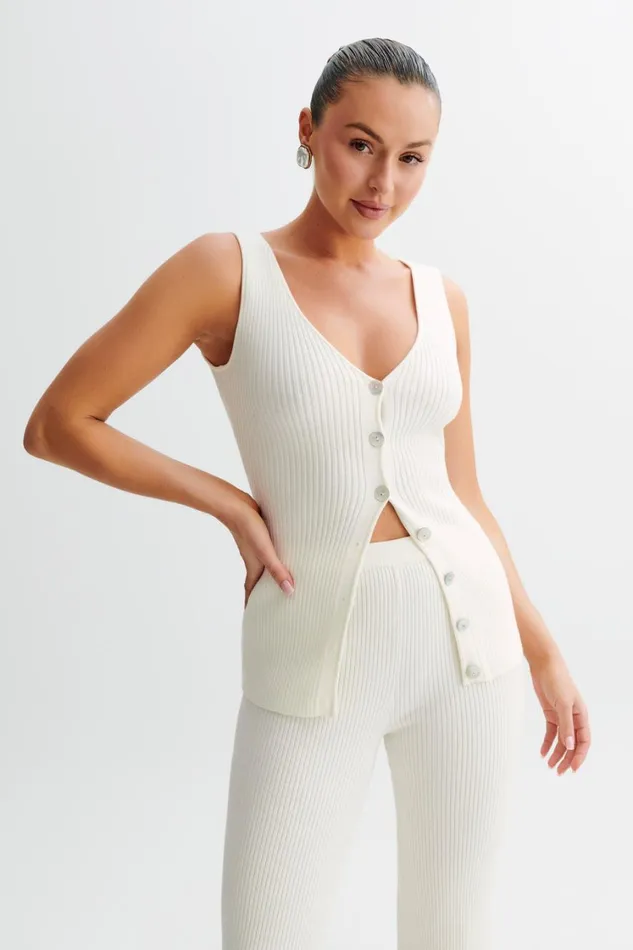 Women Meshki Tops Calypso Knit Longline Vest 8211 Ivory