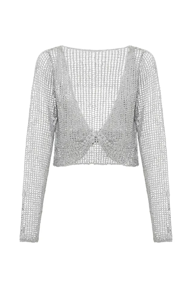 Women Meshki Tops Catalina Sequin Crochet Twist Top 8211 Silver