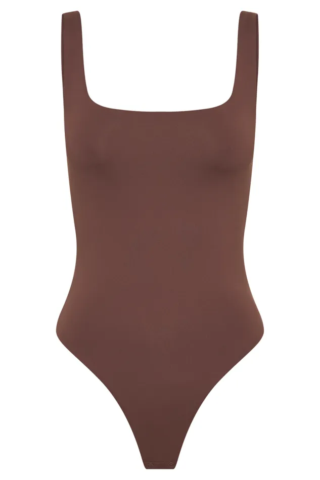 Women Meshki Tops Charlie Recycled Nylon Scoop Neck Bodysuit 8211 Mocha