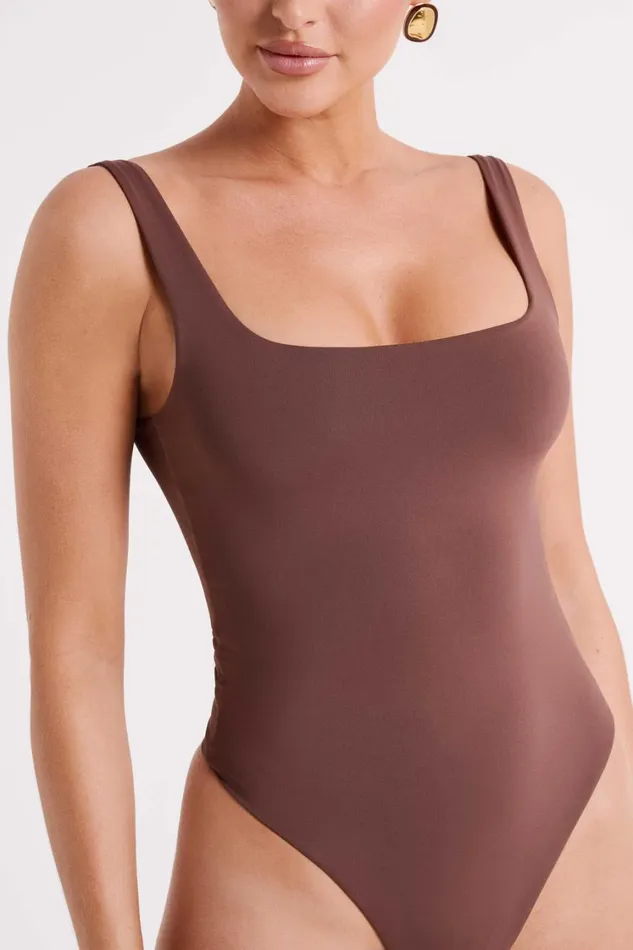 Women Meshki Tops Charlie Recycled Nylon Scoop Neck Bodysuit 8211 Mocha