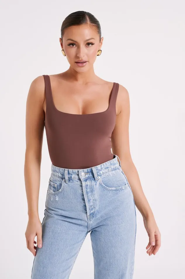 Women Meshki Tops Charlie Recycled Nylon Scoop Neck Bodysuit 8211 Mocha