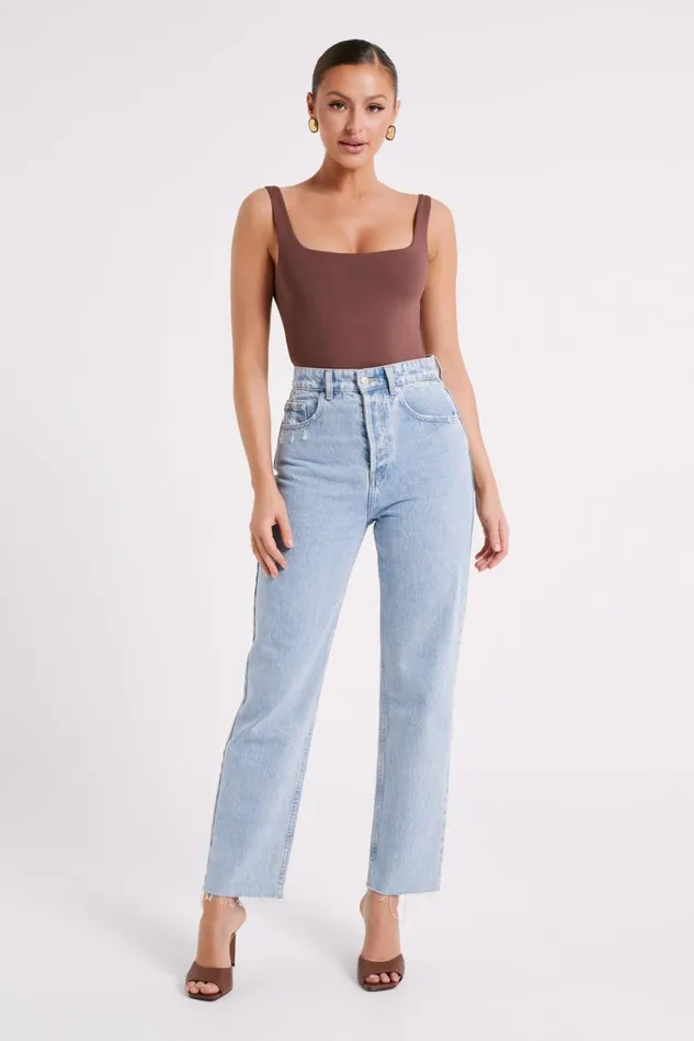 Women Meshki Tops Charlie Recycled Nylon Scoop Neck Bodysuit 8211 Mocha