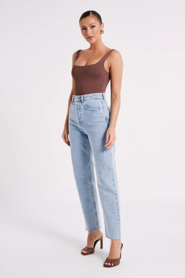 Women Meshki Tops Charlie Recycled Nylon Scoop Neck Bodysuit 8211 Mocha