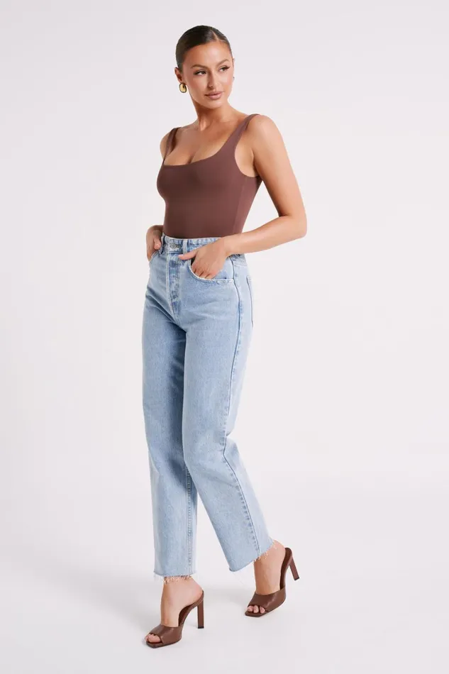 Women Meshki Tops Charlie Recycled Nylon Scoop Neck Bodysuit 8211 Mocha