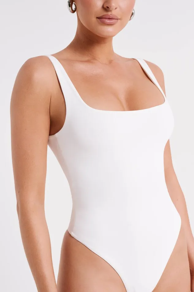 Women Meshki Tops Charlie Recycled Nylon Scoop Neck Bodysuit 8211 White