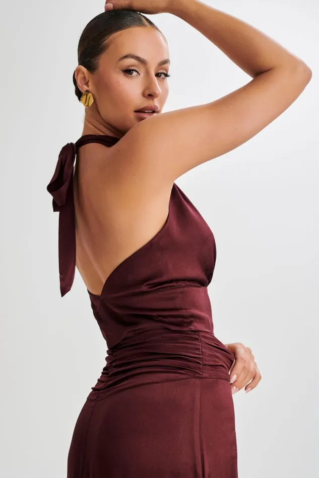 Women Meshki Tops Clara Satin Halter Top 8211 Plum