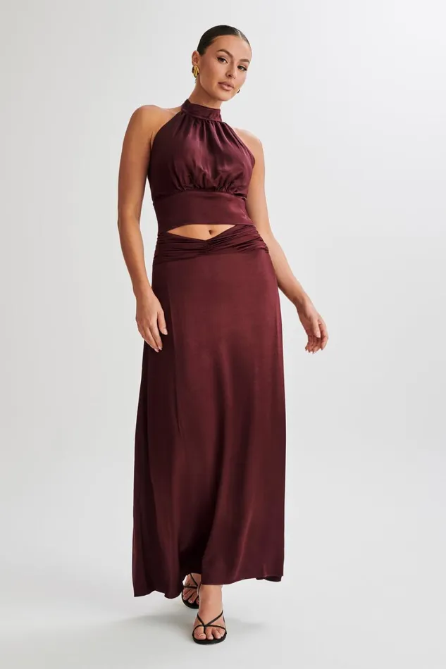 Women Meshki Tops Clara Satin Halter Top 8211 Plum