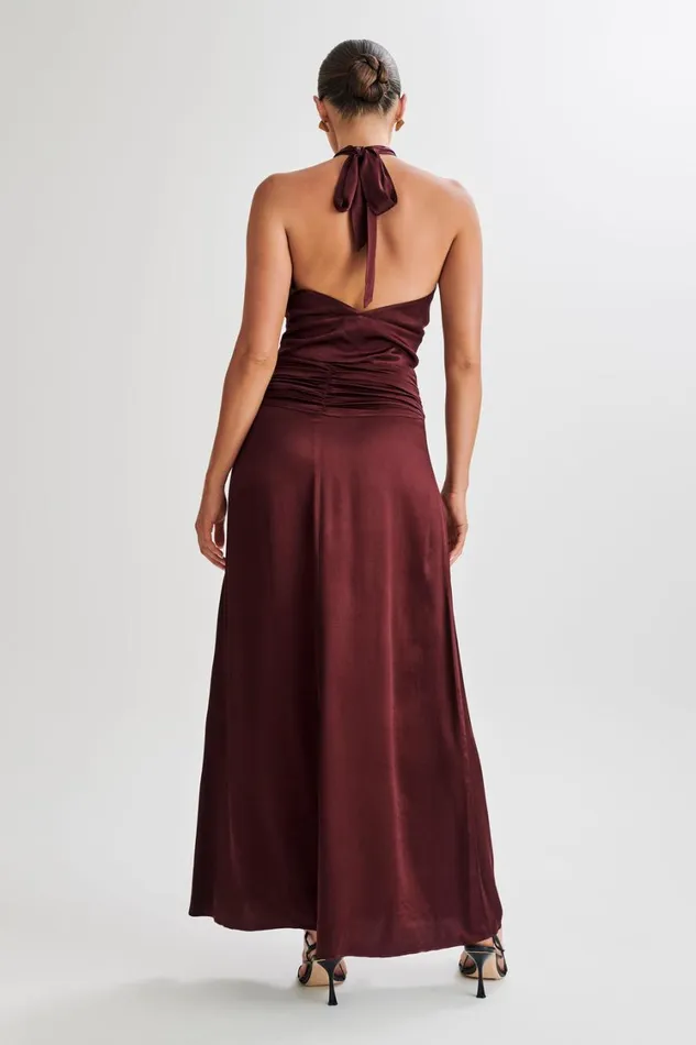 Women Meshki Tops Clara Satin Halter Top 8211 Plum