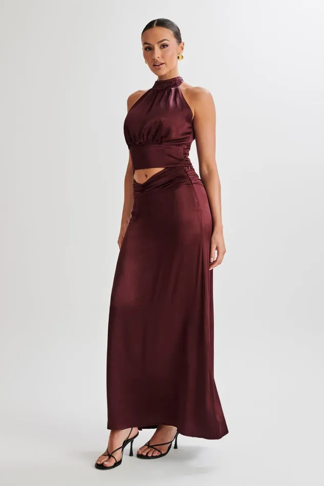 Women Meshki Tops Clara Satin Halter Top 8211 Plum