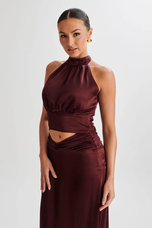 Women Meshki Tops Clara Satin Halter Top 8211 Plum