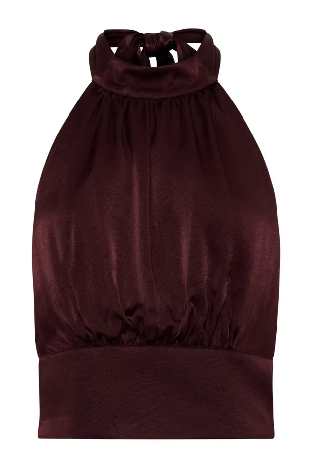 Women Meshki Tops Clara Satin Halter Top 8211 Plum