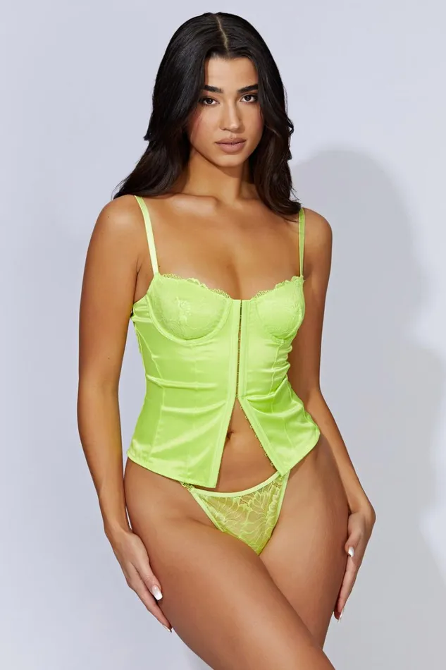 Women Meshki Tops Claudia Lace Satin Bustier Corset 8211 Lime Green Women Meshki Tops Claudia Lace Satin Bustier Corset 8211 Lime Green