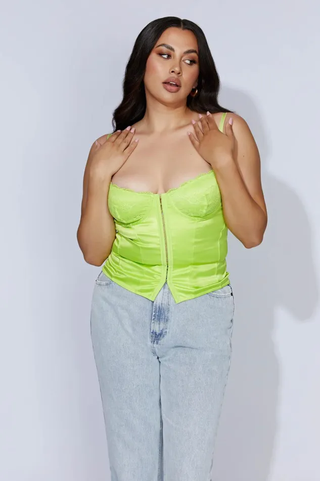 Women Meshki Tops Claudia Lace Satin Bustier Corset 8211 Lime Green Women Meshki Tops Claudia Lace Satin Bustier Corset 8211 Lime Green