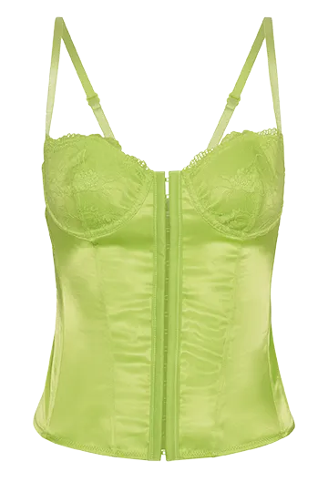 Women Meshki Tops Claudia Lace Satin Bustier Corset 8211 Lime Green Women Meshki Tops Claudia Lace Satin Bustier Corset 8211 Lime Green