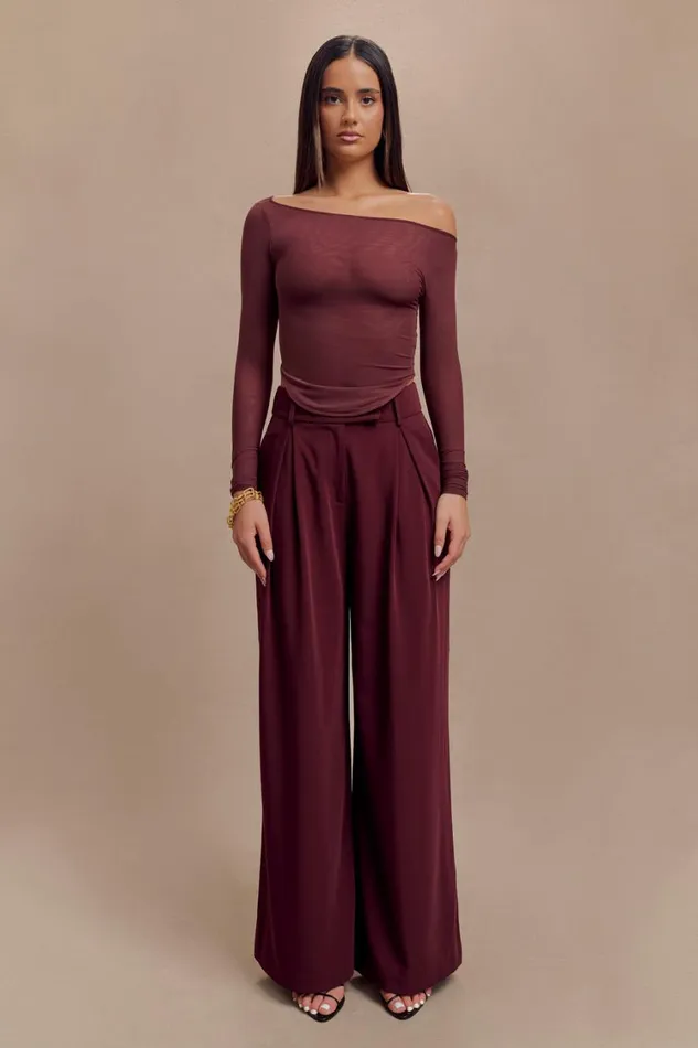 Women Meshki Tops Colette Boat Neck Mesh Top 8211 Mahogany