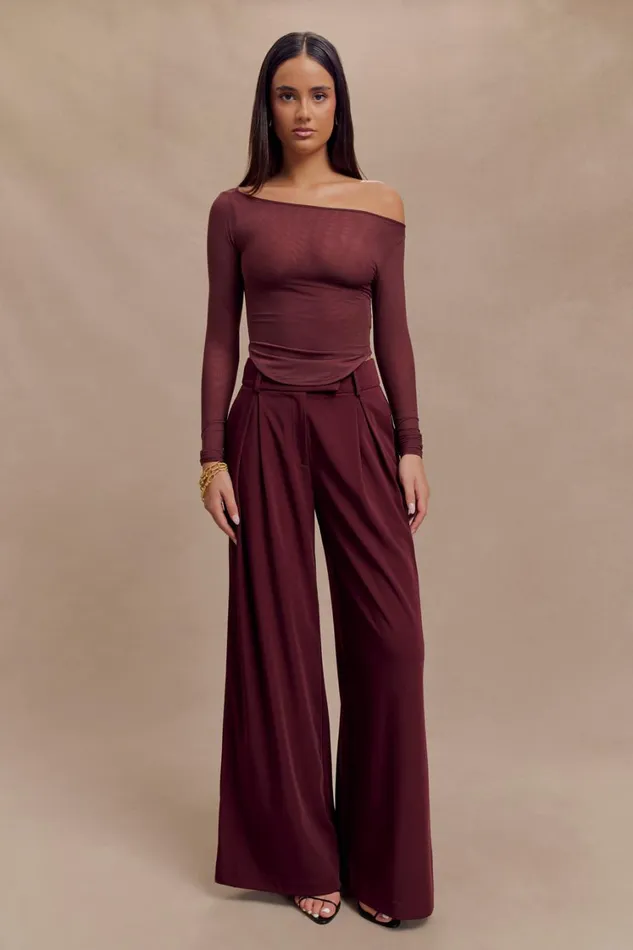 Women Meshki Tops Colette Boat Neck Mesh Top 8211 Mahogany
