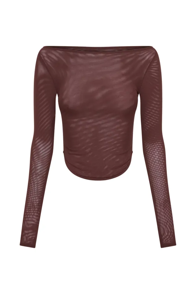 Women Meshki Tops Colette Boat Neck Mesh Top 8211 Mahogany