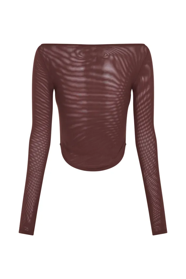 Women Meshki Tops Colette Boat Neck Mesh Top 8211 Mahogany