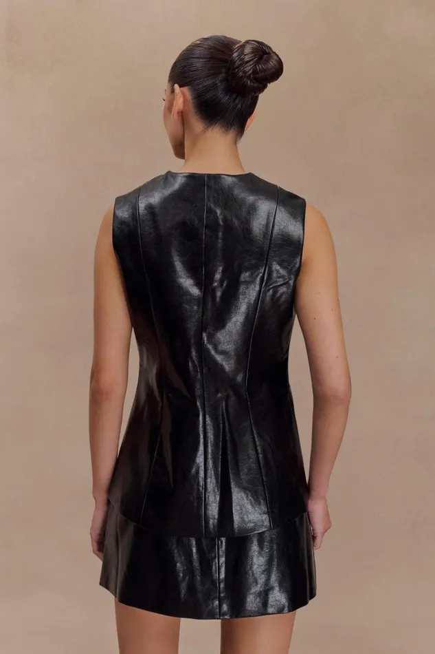 Women Meshki Tops Coralia Faux Leather Sleeveless Vest 8211 Black