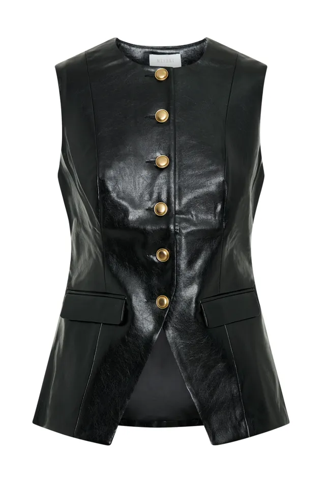 Women Meshki Tops Coralia Faux Leather Sleeveless Vest 8211 Black