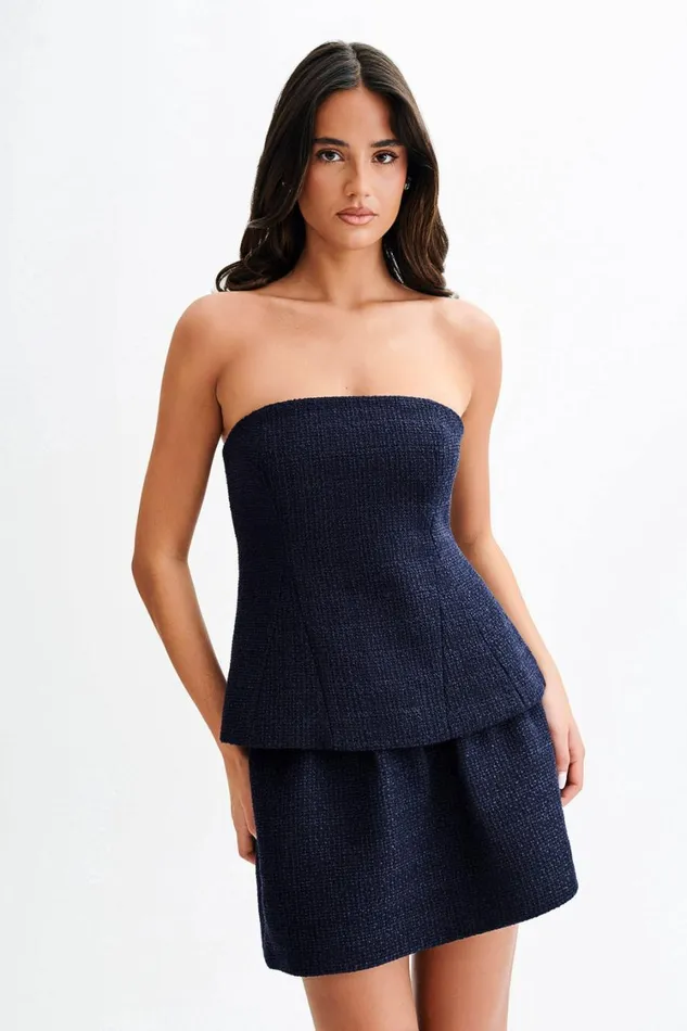 Women Meshki Tops Cyrus Strapless Boucle Top 8211 Navy