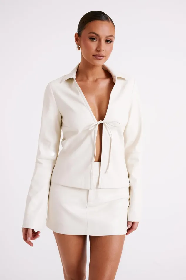 Women Meshki Tops Dina Faux Leather Tie Up Top 8211 Ivory