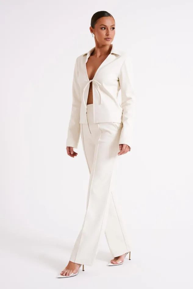 Women Meshki Tops Dina Faux Leather Tie Up Top 8211 Ivory