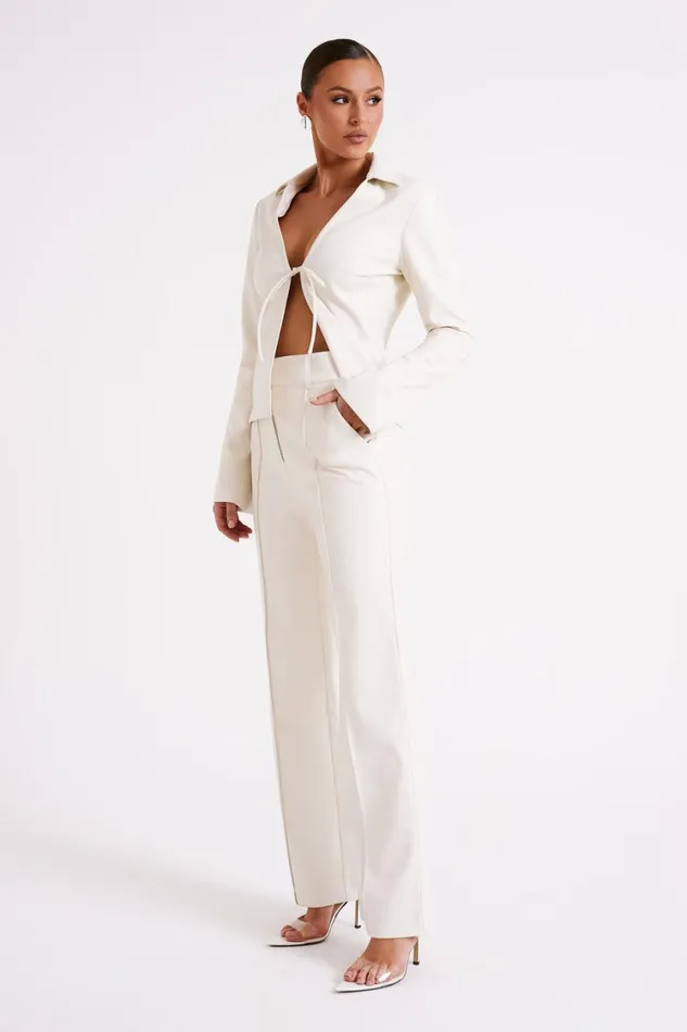 Women Meshki Tops Dina Faux Leather Tie Up Top 8211 Ivory