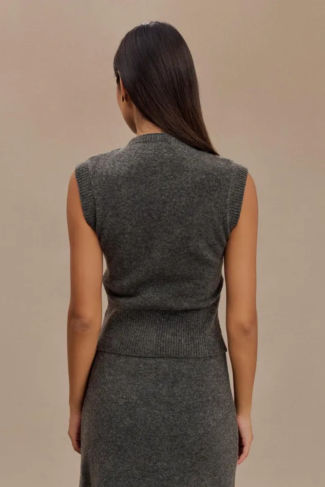 Women Meshki Tops Dionne Sleeveless Knit Vest 8211 Charcoal Marle