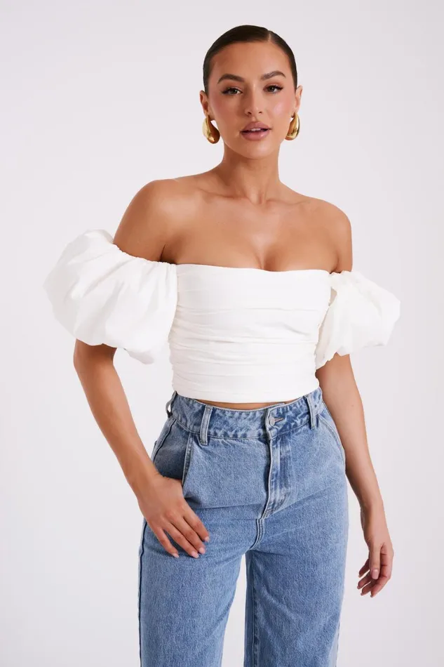 Women Meshki Tops Elidy Princess Sleeve Cotton Top 8211 White