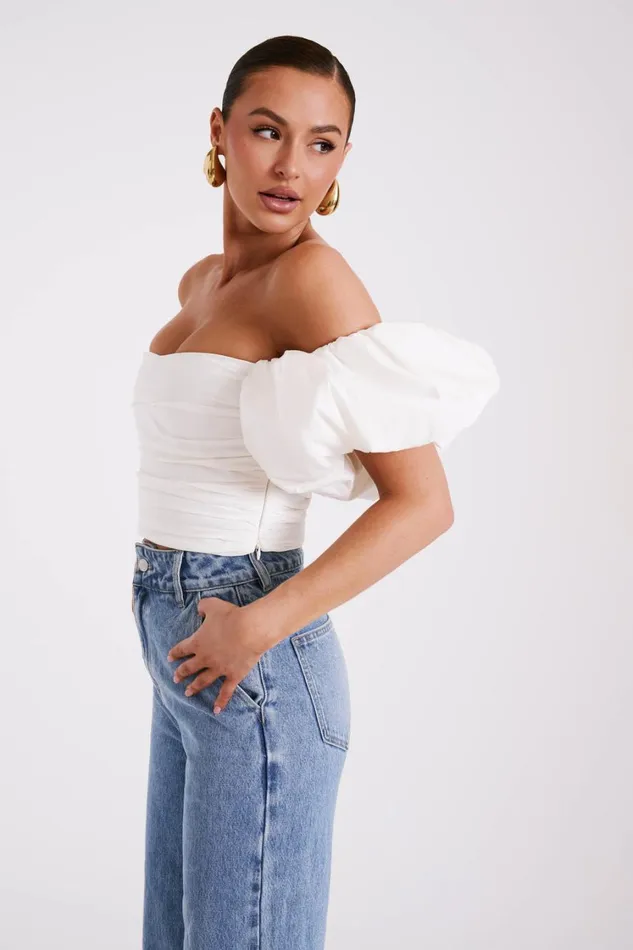 Women Meshki Tops Elidy Princess Sleeve Cotton Top 8211 White