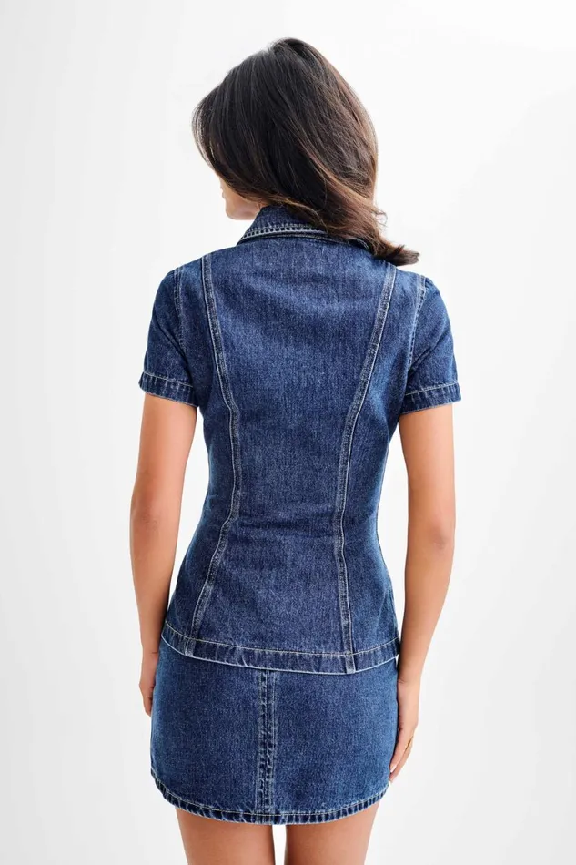 Women Meshki Tops Ellie Denim Short Sleeve Top 8211 Dark Blue