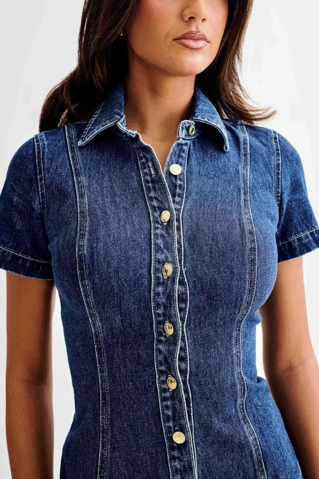 Women Meshki Tops Ellie Denim Short Sleeve Top 8211 Dark Blue
