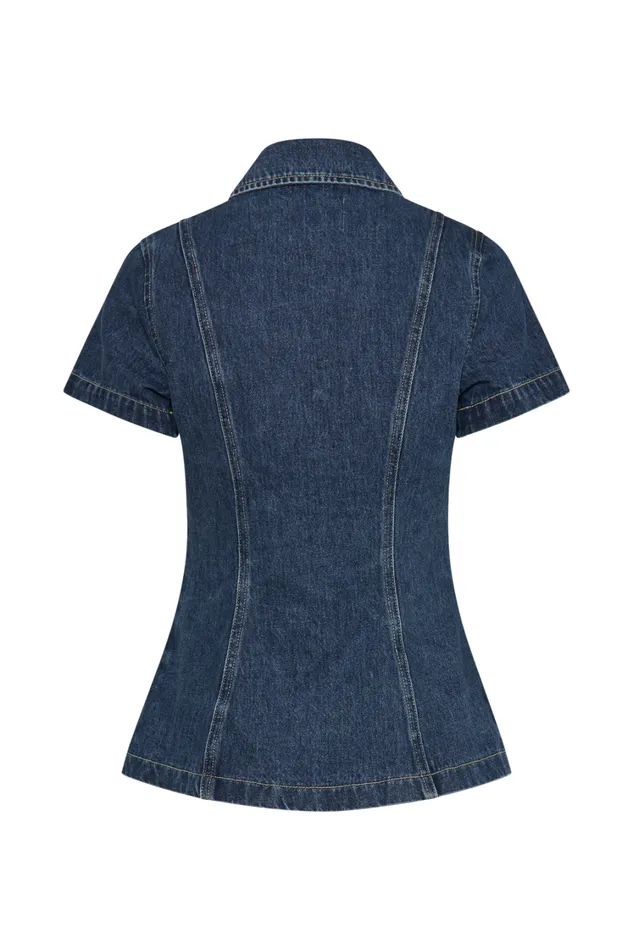Women Meshki Tops Ellie Denim Short Sleeve Top 8211 Dark Blue